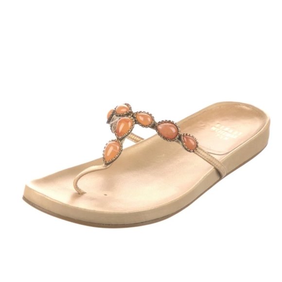 Stuart Weitzman Shoes - STUART WEITZMAN | Leather floral print sandals flip flops amber sz 10